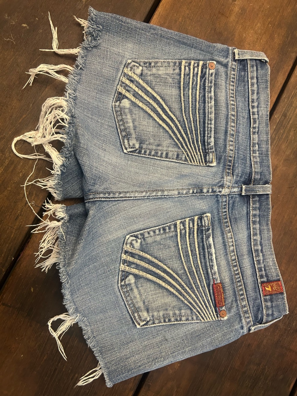 7 for all Mankind Dojo Frayed Light Wash Denim Cutoff Shorts 28